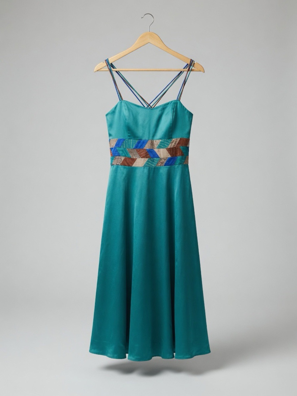 Monsoon Teal Strappy Midi Dress with Beaded Waist